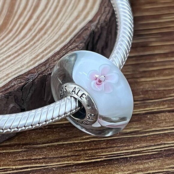 Pandora Charm Pink Cherry Blossom Murano Glass Bead Charm - Picture 3 of 5